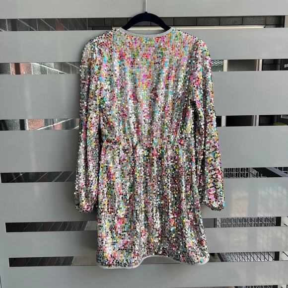 Saylor Val Multicolor Sequin Wrap Mini Dress Size XS - Picture 3 of 6